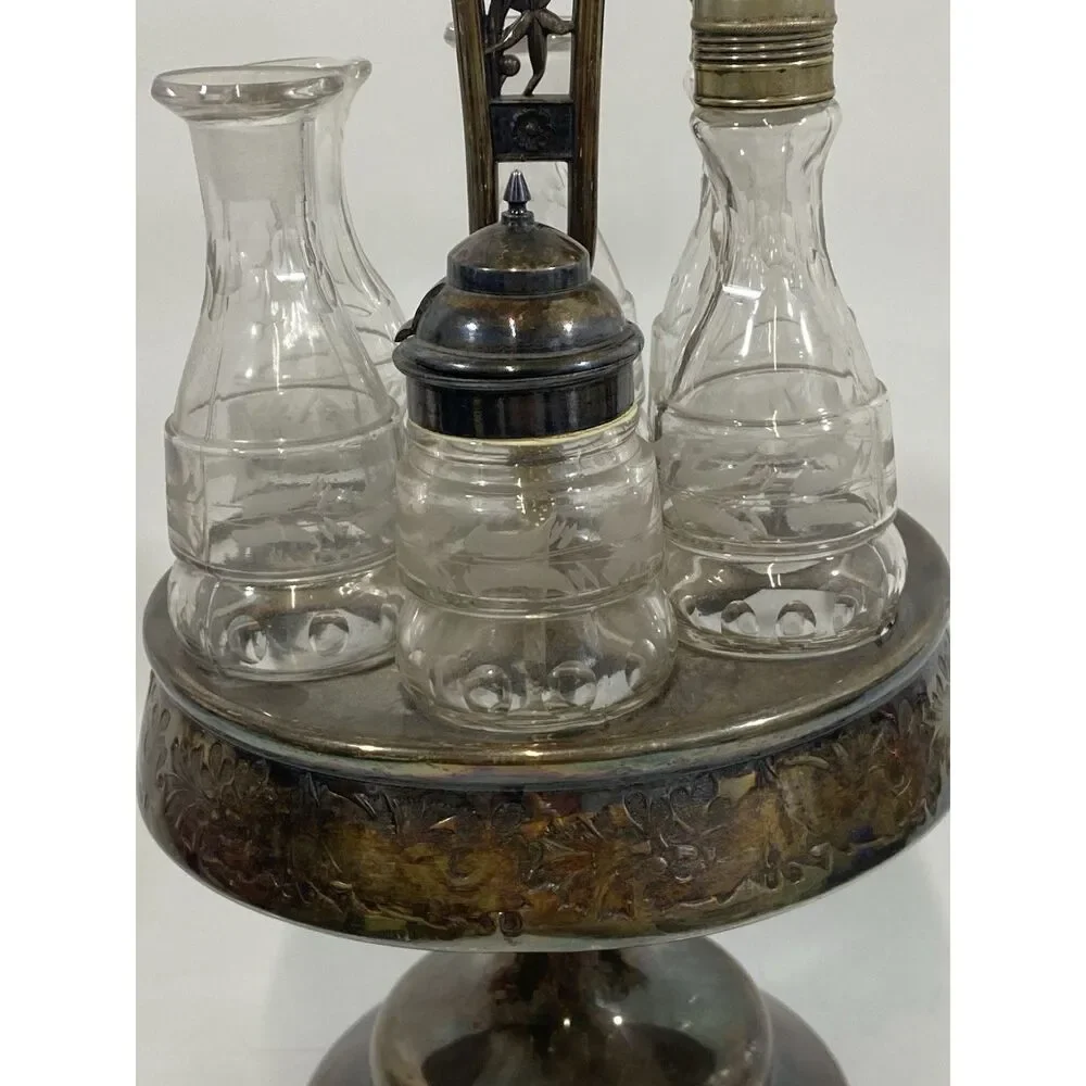 Antique Victorian Simpson Hall Miller Quadruple Plate Spinning Condiment Set 18”